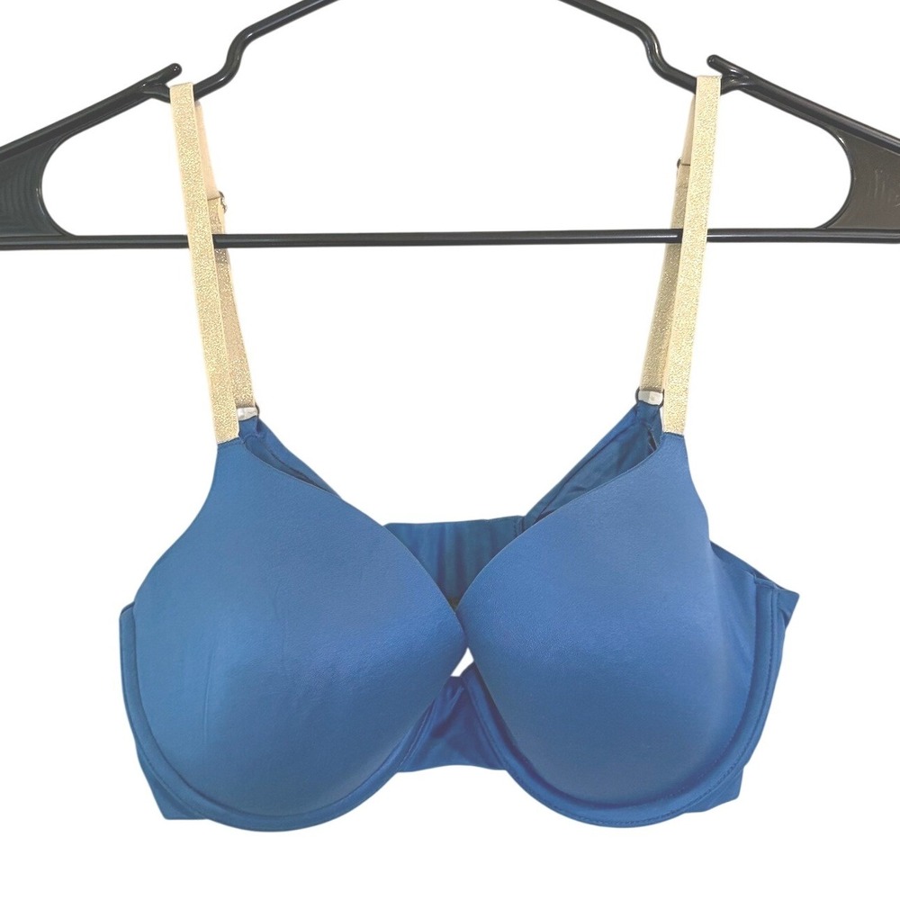 Aerie Sunnie Demi Underwire Bra Blue Gold Shimmer Straps 32D